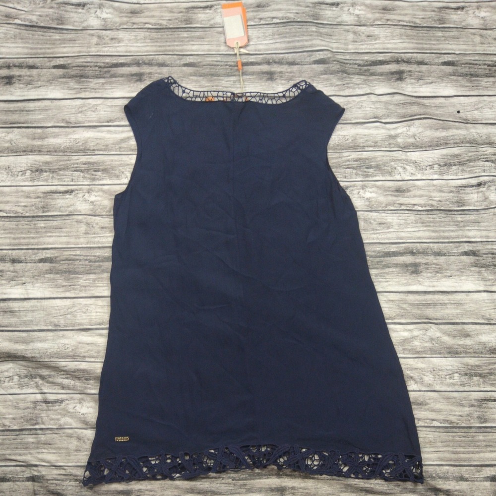 Hugo Boss Orange Navy Blue Crochet Lace Trim Sleeveless Top NWT - Picture 6 of 9